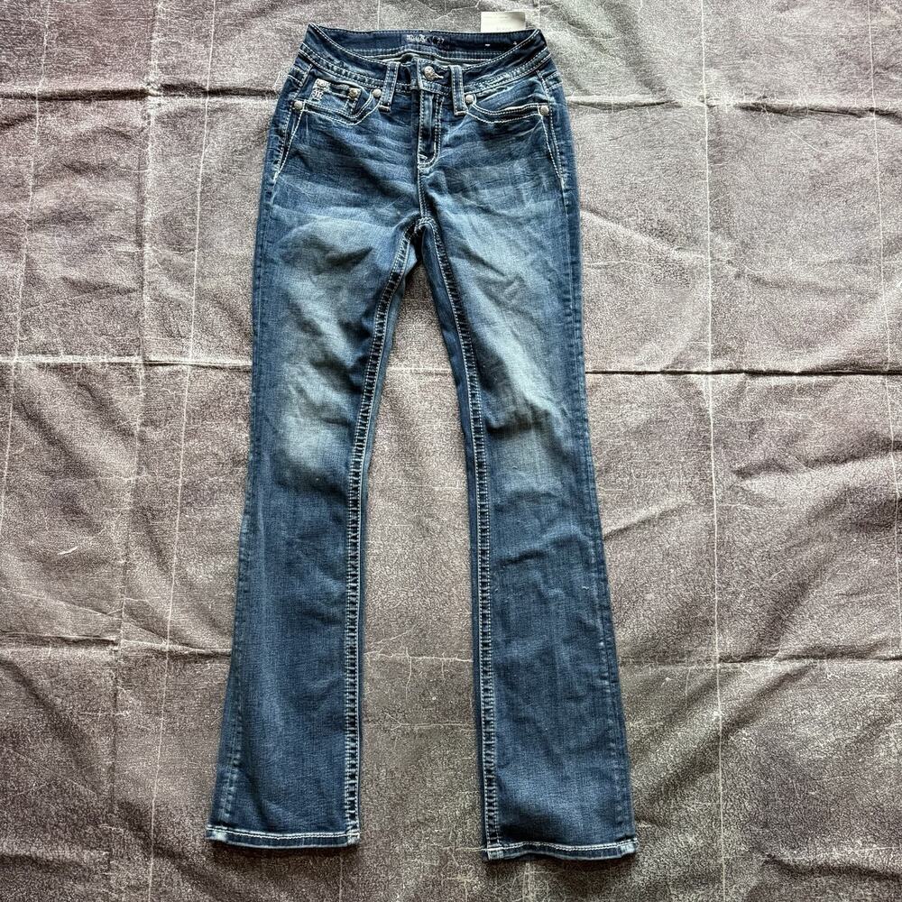 NWT Women's Y2K Miss Me Mid Rise Slim Boot Cut Denim Western Jeans Sz 27 X 34